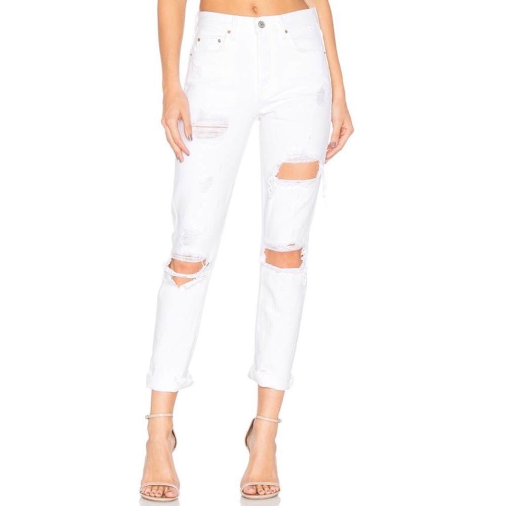 NWT GRLFRND Karolina White High Rise Distressed Raw Edge Skinny Jeans Revolve 24